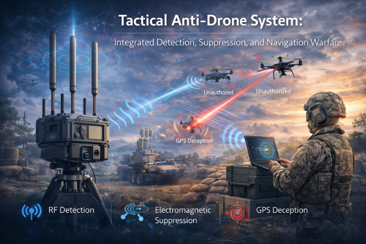 Tactical Anti-Drone System: Integrated Detection, Suppression, and Navigation Warfare