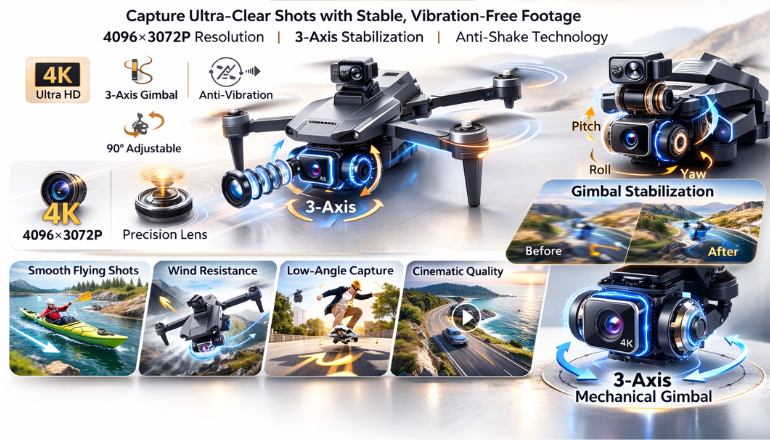 Advanced 4K HD Camera with Precision 3-Axis Mechanical Gimbal.