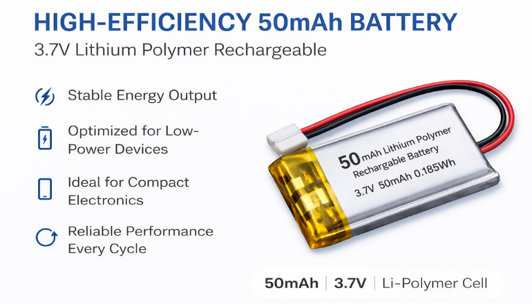 High-Efficiency 50mAh 3.7V Lithium Polymer Rechargeable Battery
